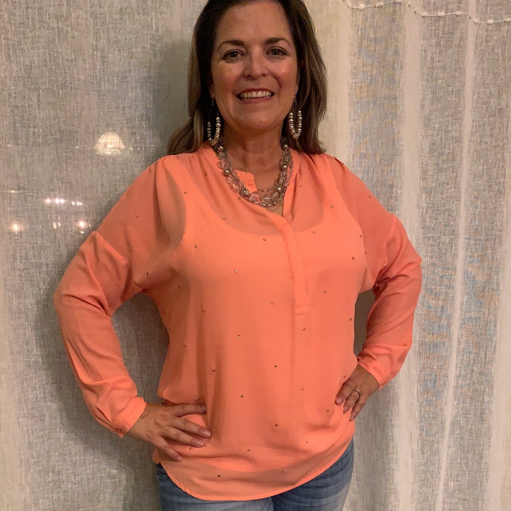 Sheer Tunic Blouse w/ Bling